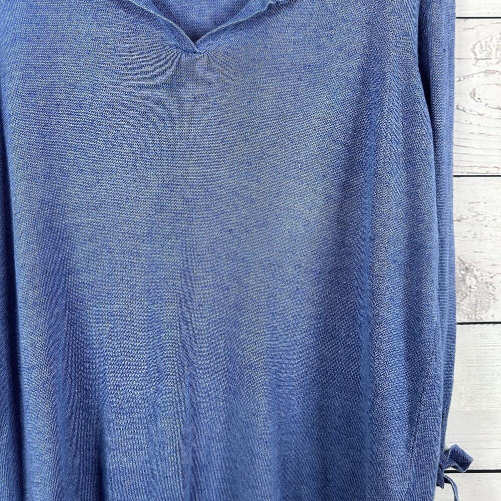 Talbots Linen Top Womens Large Blue Popover Tie Sleeve Breathable‎ Costal Beach - Picture 2 of 12